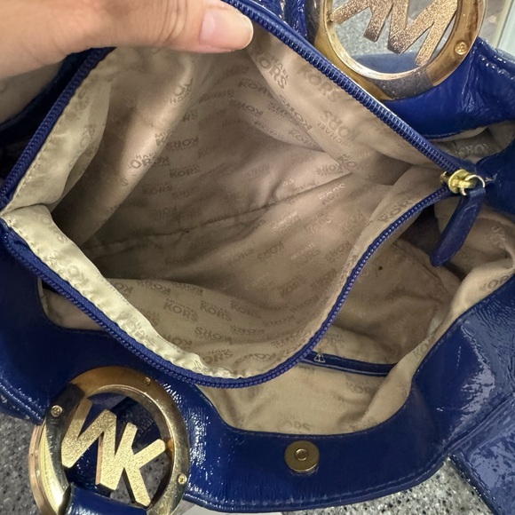 Michael Kors Shiny Blue Shoulder Bag with Gold Accent - Picture 9 of 10